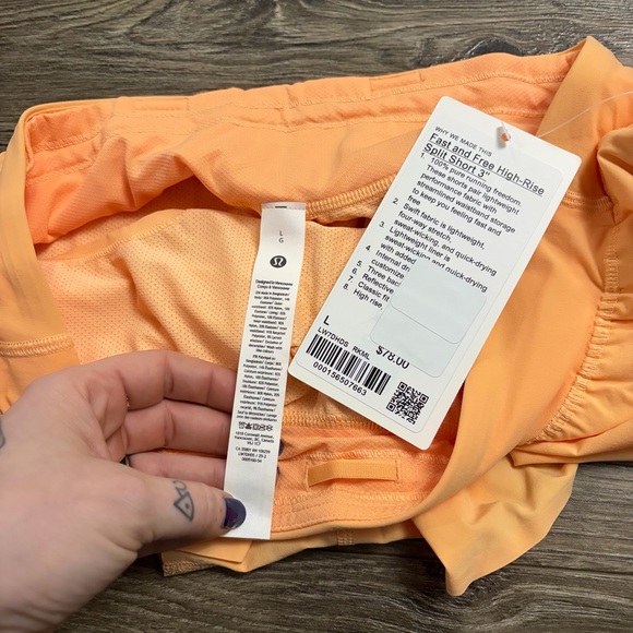 NWT Lululemon Fast and Free High-Rise Classic-Fit Split Short 3" (Rock Melon) L - Picture 2 of 8